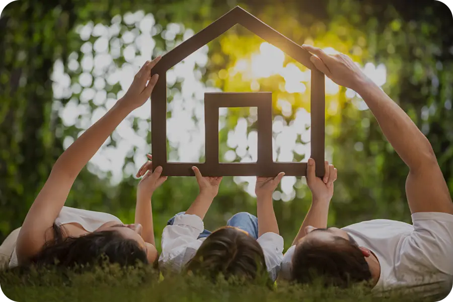 Family with house model
